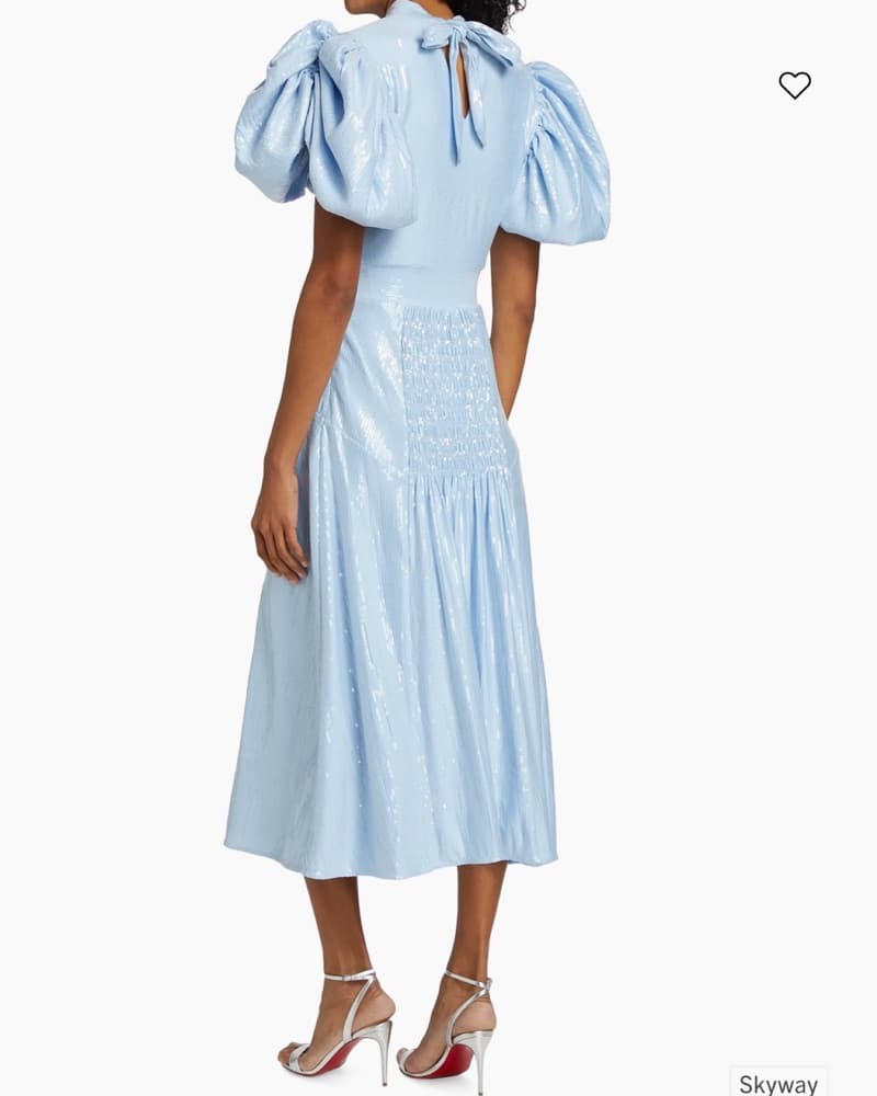 Blue Sequined Puff-Sleeve Midi-Dress - Image 3