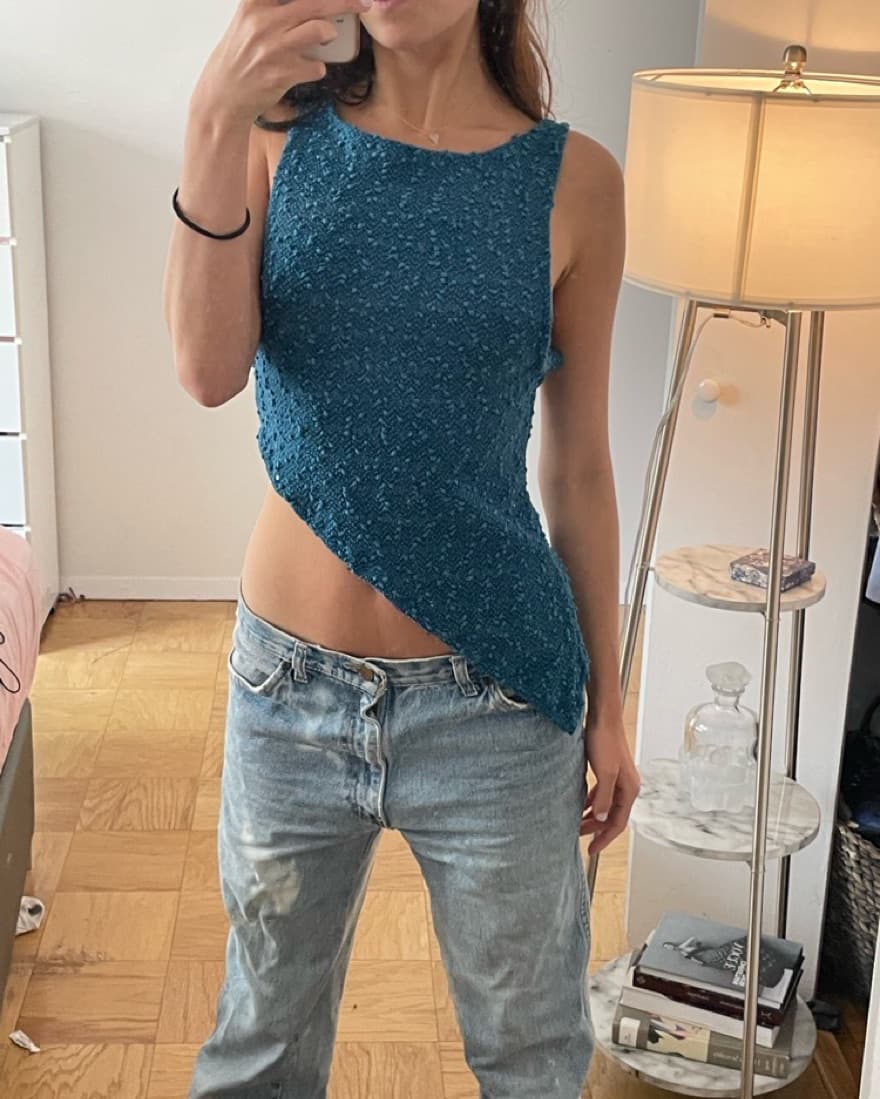Blue Sparkly Asymetrical Open Back Top - Image 3