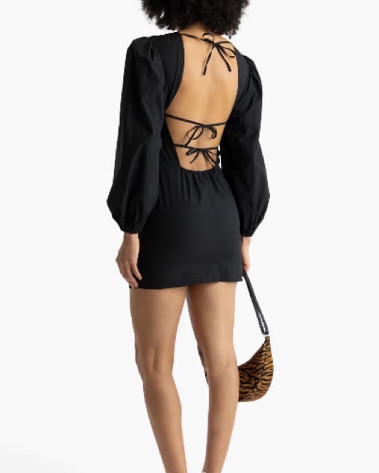 GANNI Black Puff Sleeve Mini Dress - Image 1