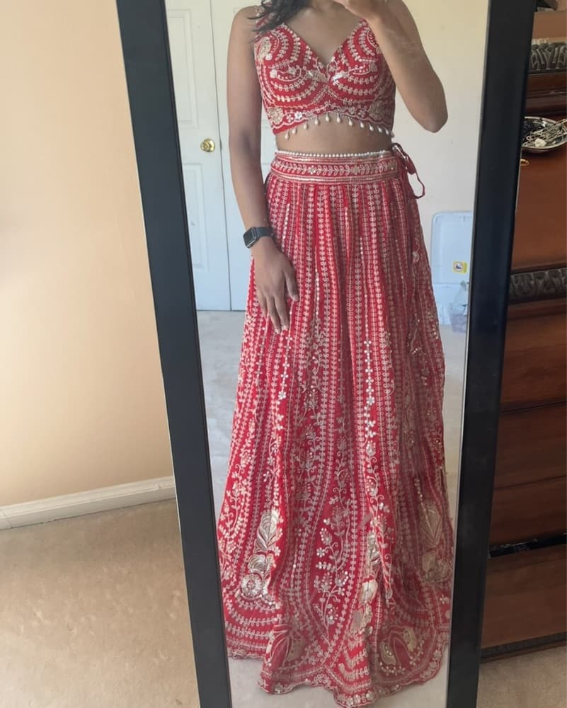 Red Pearl Lehenga - Image 2