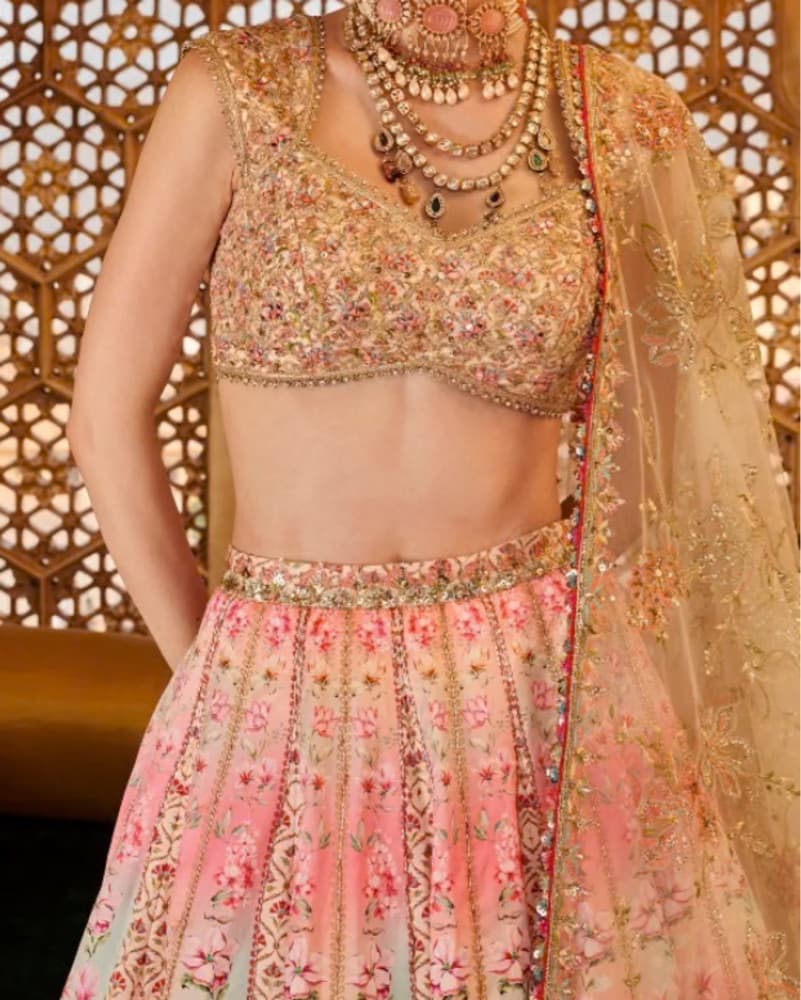 Indian Dress Lehenga Pink Floral  - Image 3