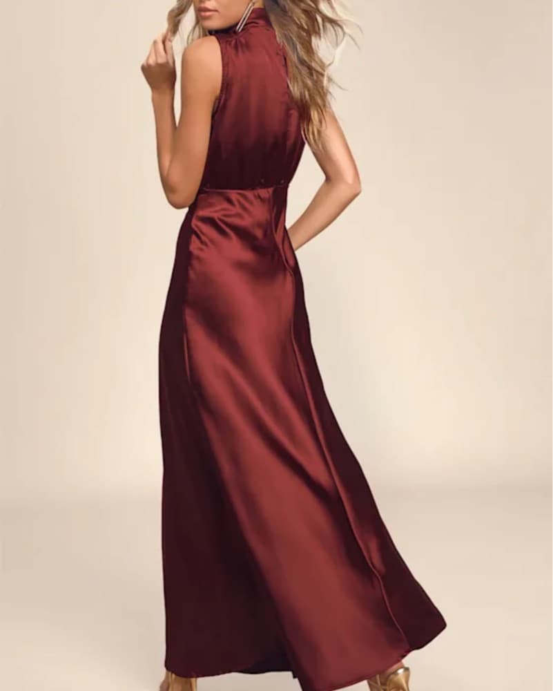 Maroon Satin Lulus Maxi Dress - Image 4