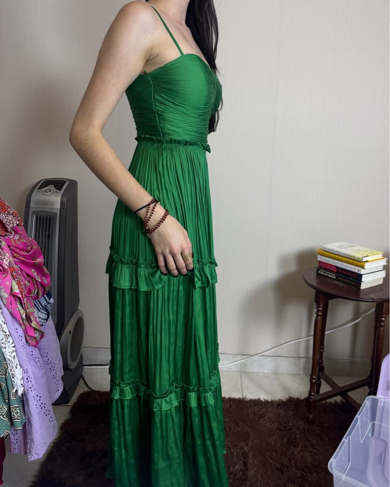 Ruched Ruffled Emerald Green Dress  - Image 3