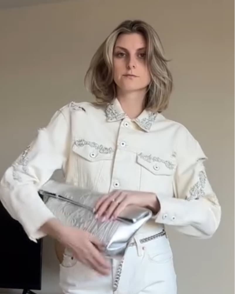Simkhai Ivory Crystal Denim Jacket - Image 4