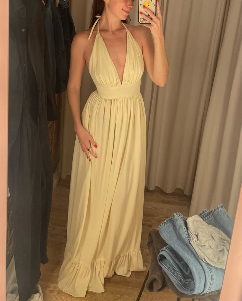 Vintage Butter Yellow Halter Dress - Image 1