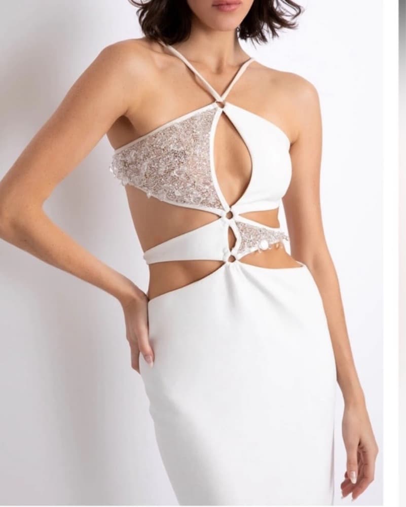 Patbo White Asterix Beaded Maxi Dress XS - Image 1