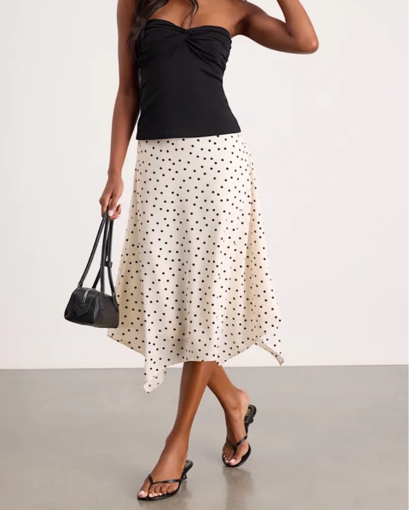 Low Rise Polka Dot Hankerchief Midi Skir - Image 1