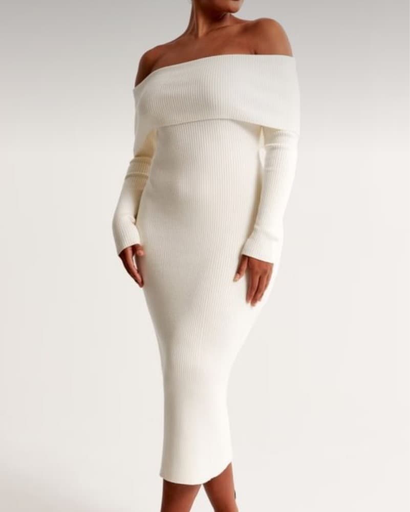 Wite Off The Shoulder Sweater Dress - Image 1