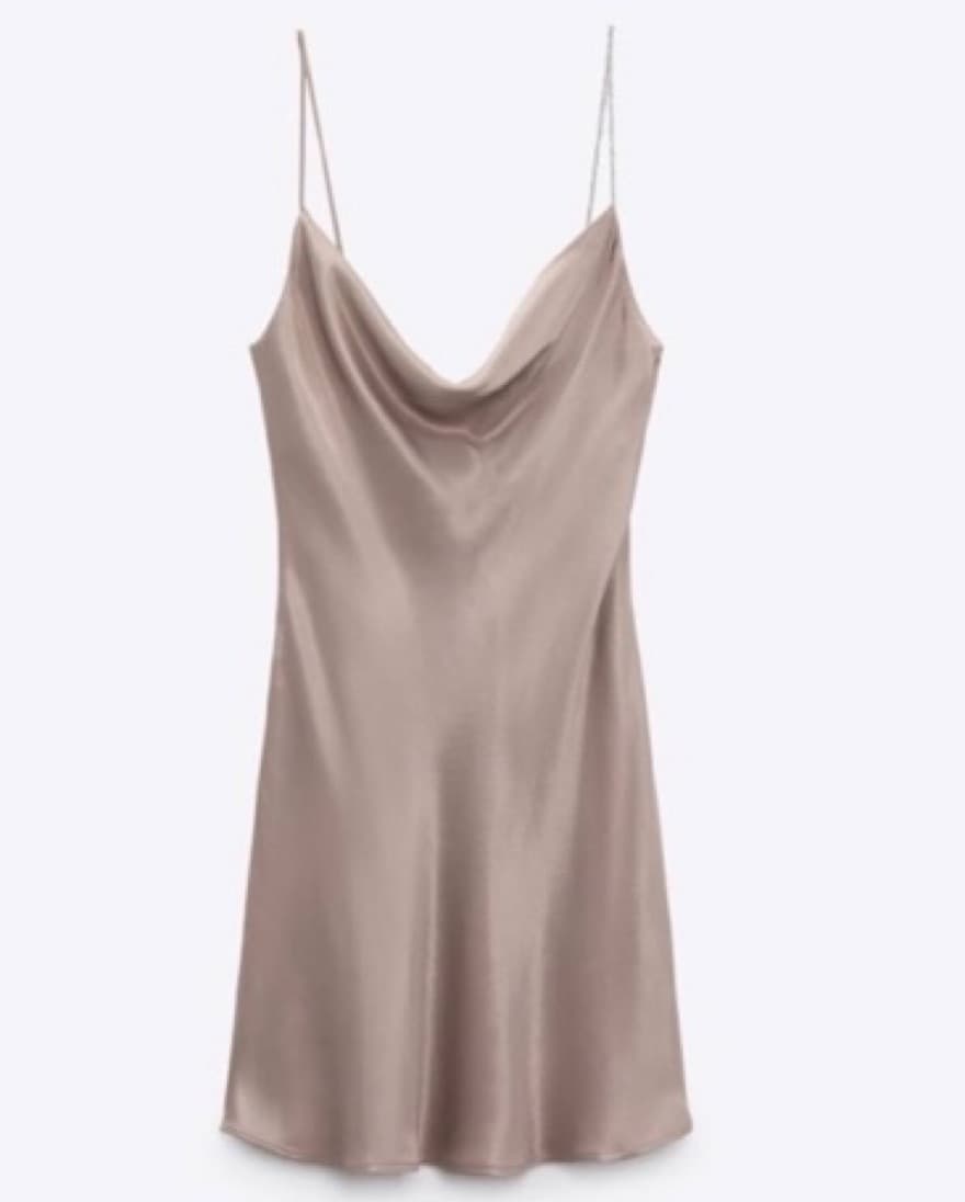 ZARA Satin Dress With Rhinstone Strap - Image 1