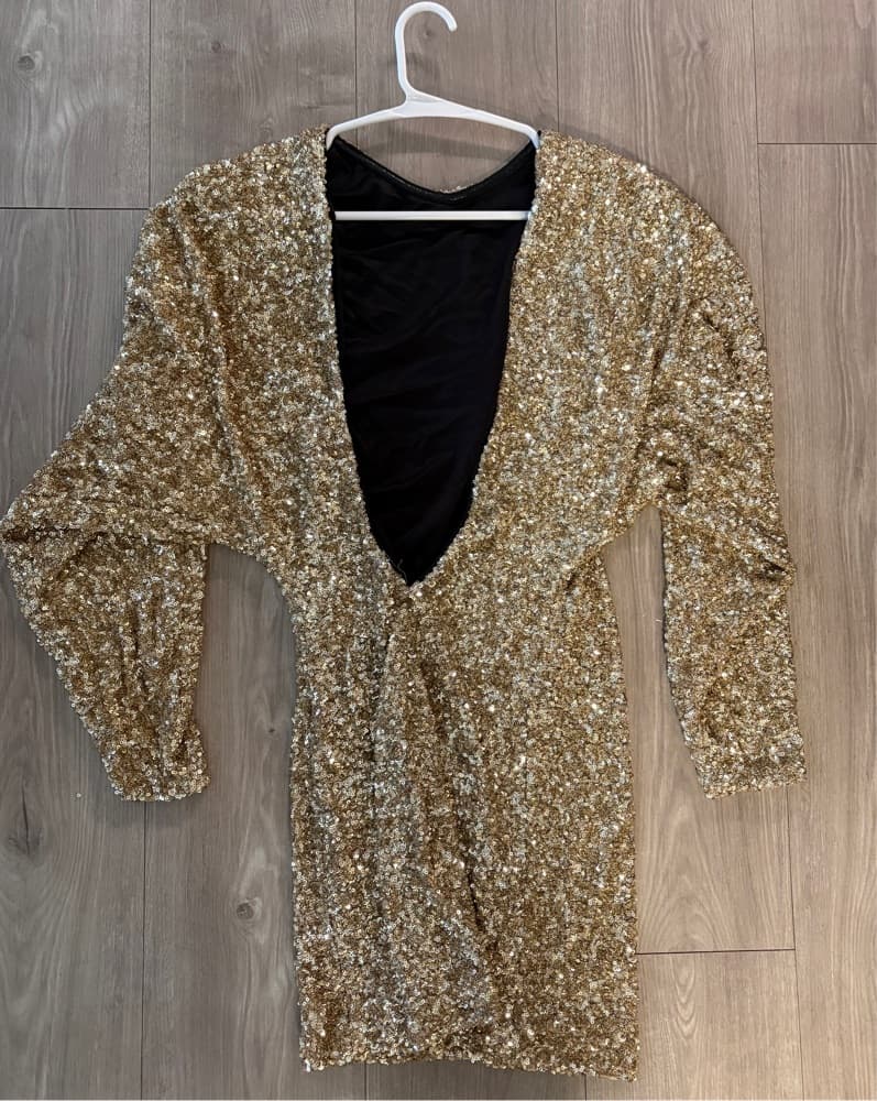 Zara Gold Sequin Mini Dress - Image 3
