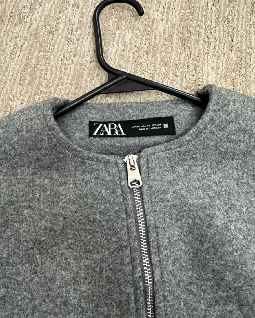 Charcoal Gray Cropped Zip Up Jacket - Image 4