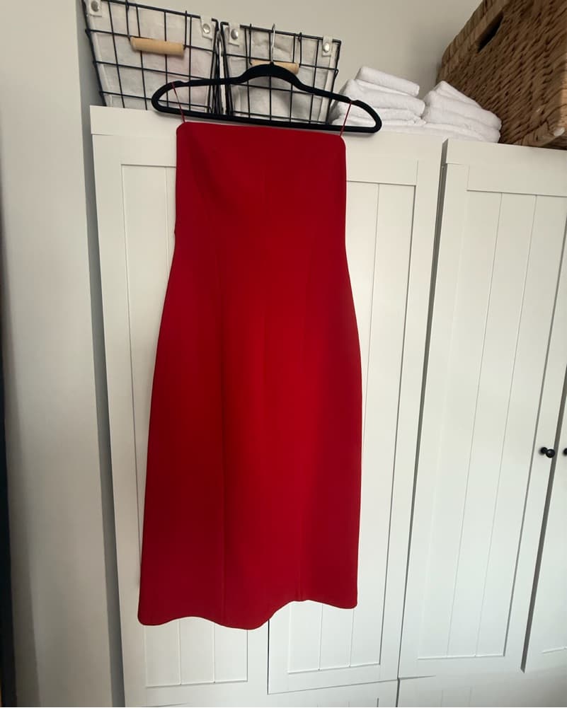Zara Red Strapless Midi Dress - Image 2