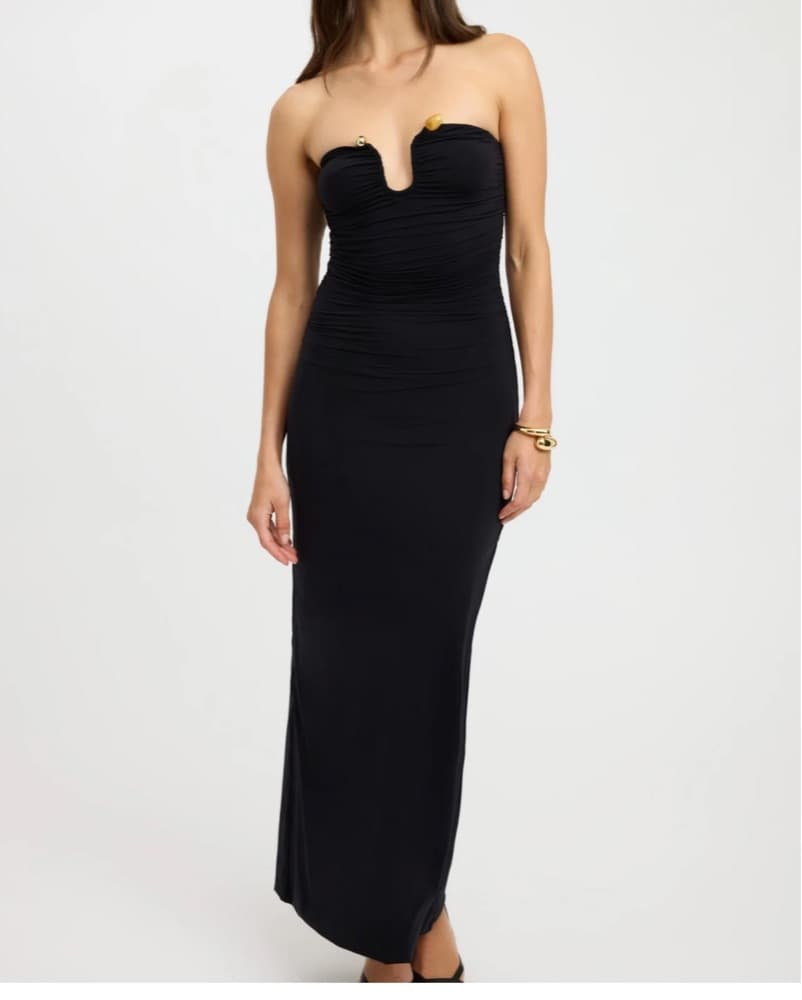 Sleek Strapless Black Maxi Dress With St - Image 1