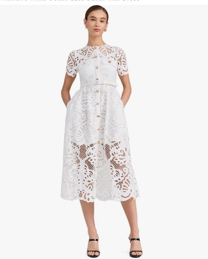 Self Portriat White Lace Midi Dress - Image 4