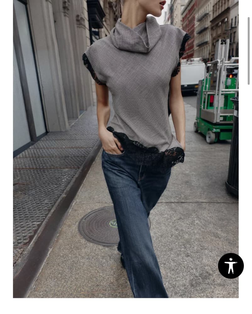 Asymmetrical Zara Plaid / Lace Top - Image 1