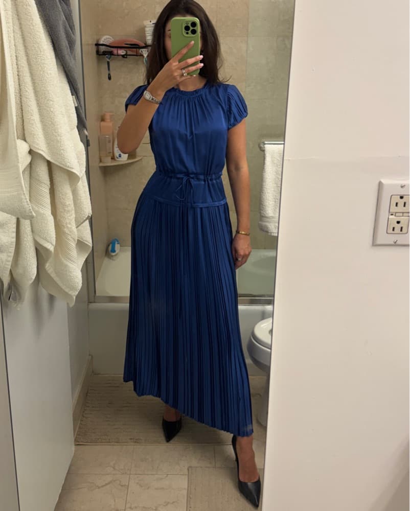 Cobalt Blue Pleated Cap Sleeve Dress - Image 1