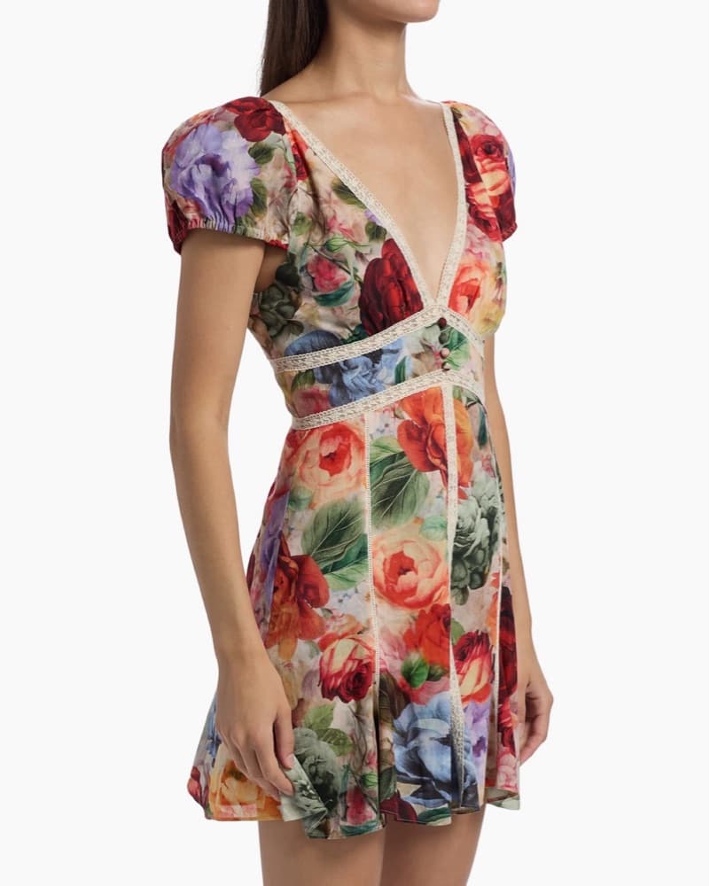 Vibrant Floral Puff Sleeve Mini Dress - Image 3