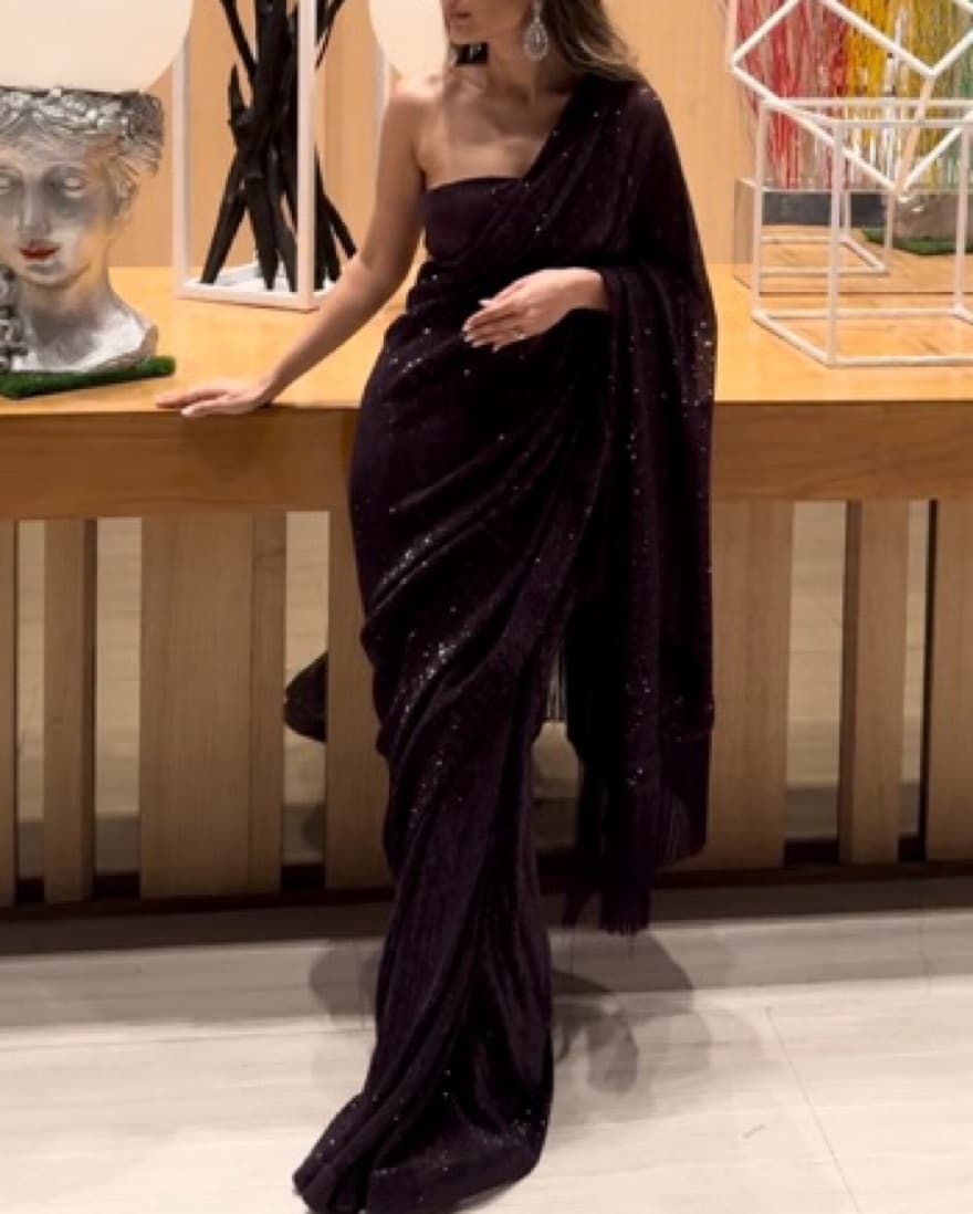Purple Pre Draped Saree  XS-S | indian wedding  - Image 3