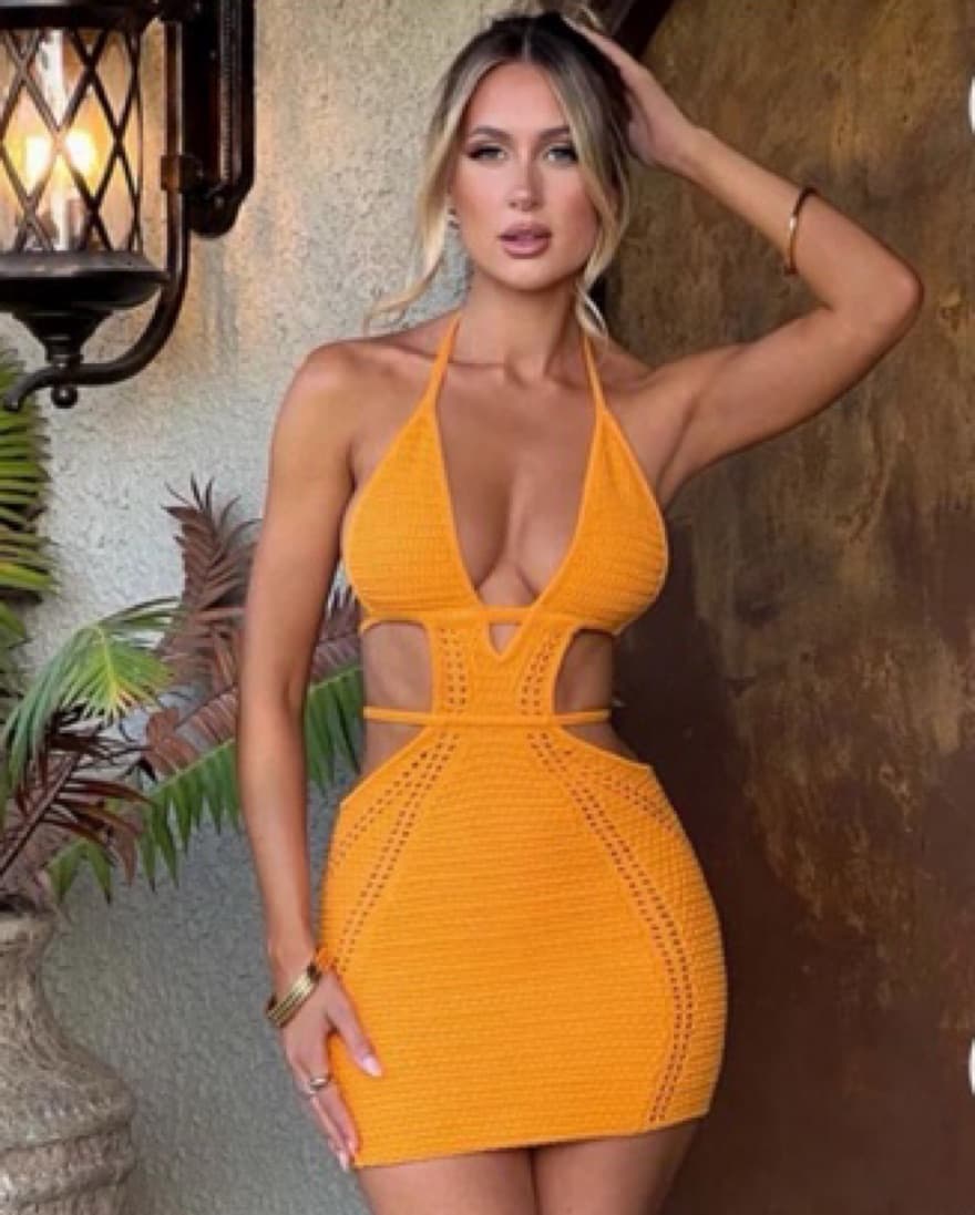 Orange Knit Mini Dress - Image 1