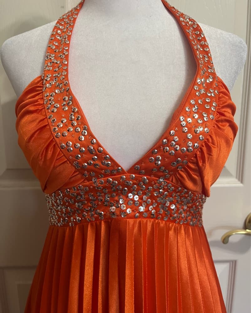 orange pleated and sequin dress - Image 2