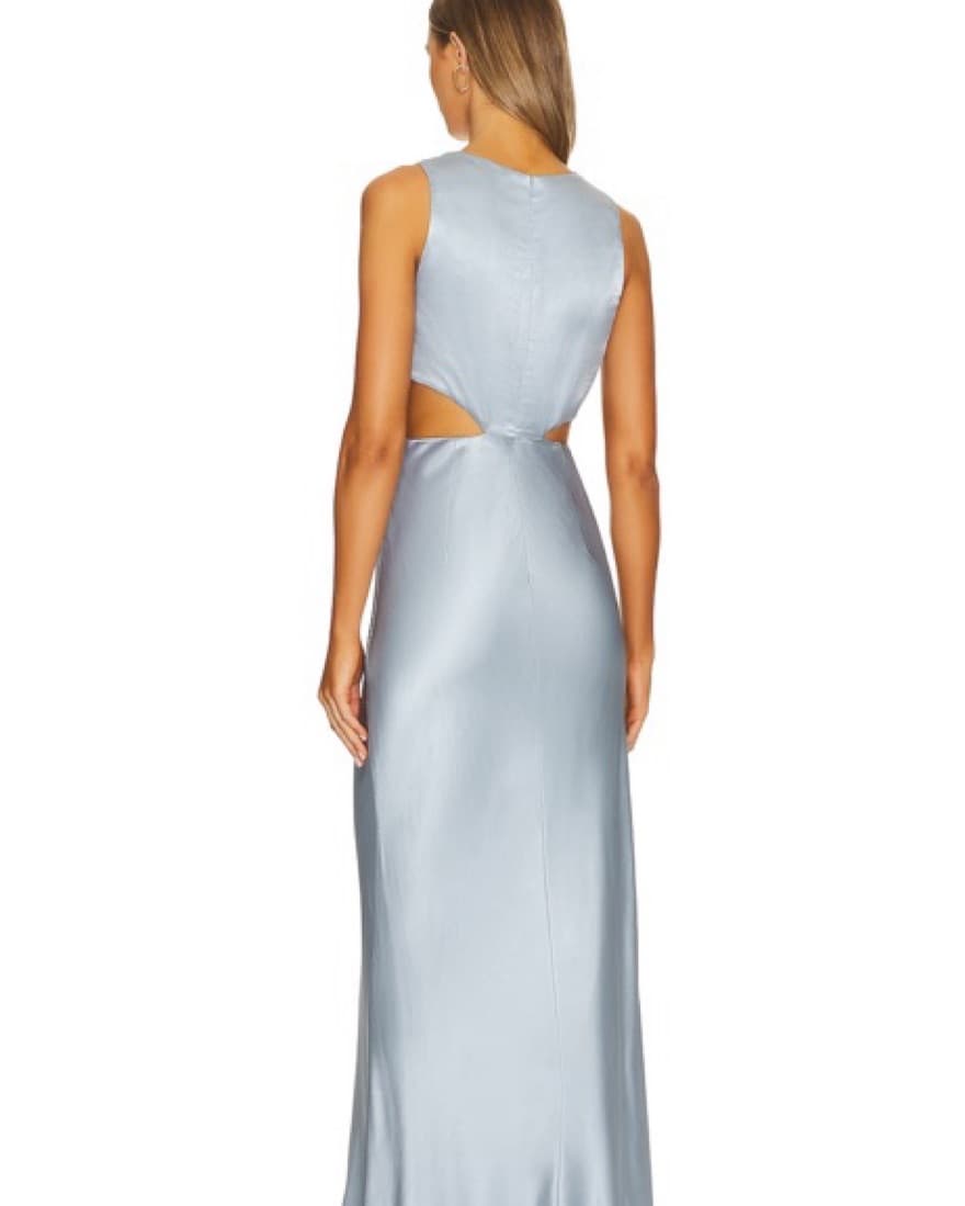 Glamorous Sleek Silver Satin Cutout Gown - Image 3