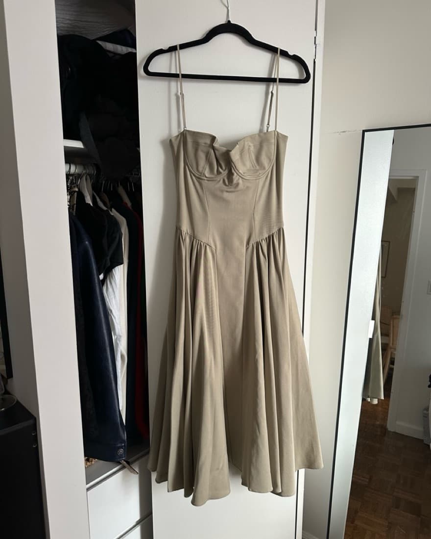 Beige Pleated Midi Dress - Image 1