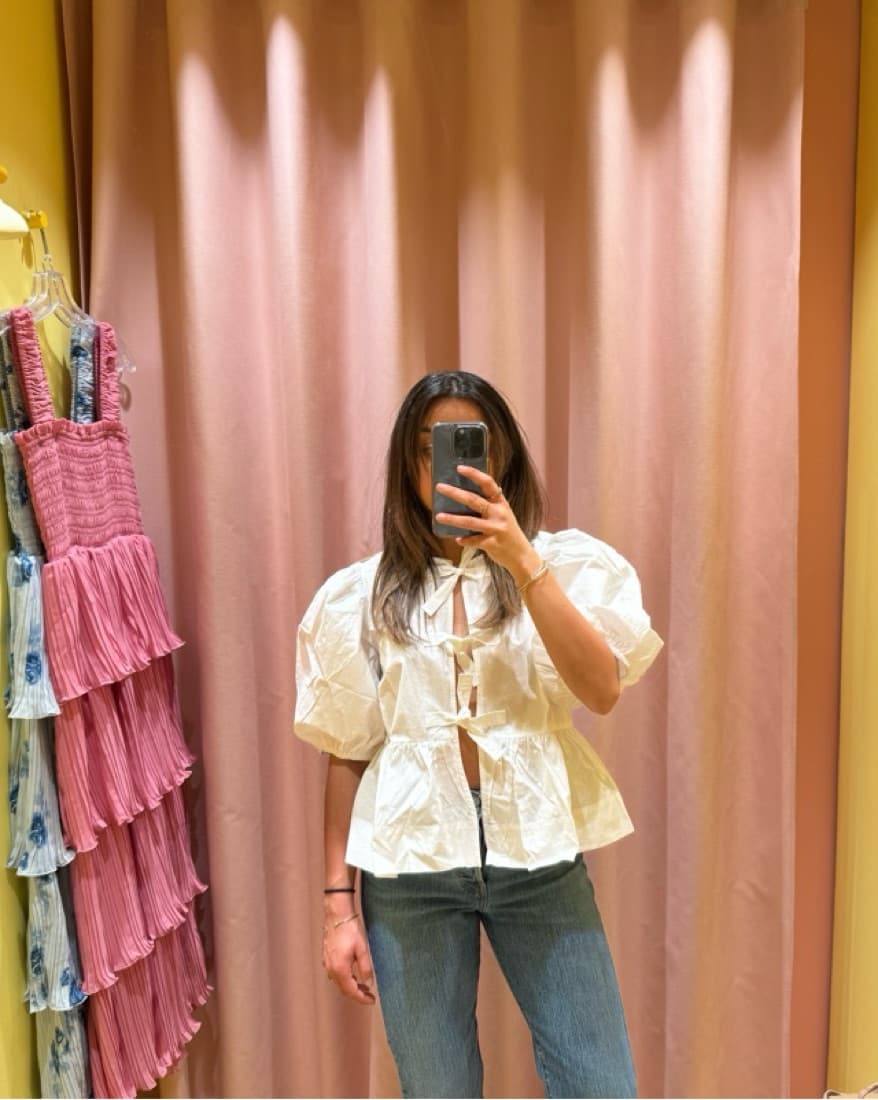 Ganni Puff Sleeve White Blouse - Image 2