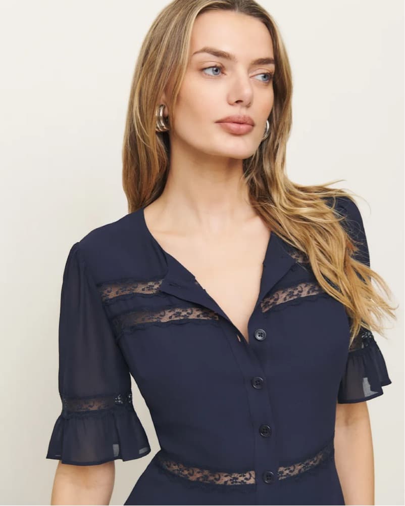 Reformation Navy Lace Midi Dress - Image 2