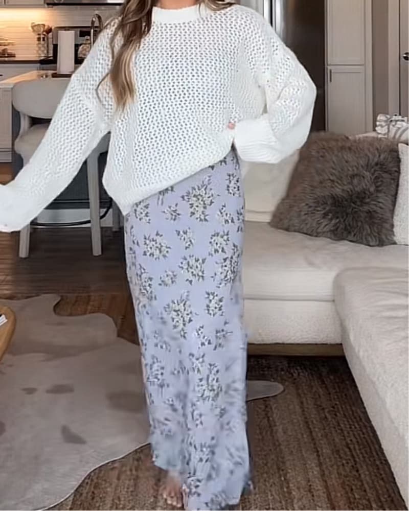 Light Gray Floral Maxi Dress - Image 4