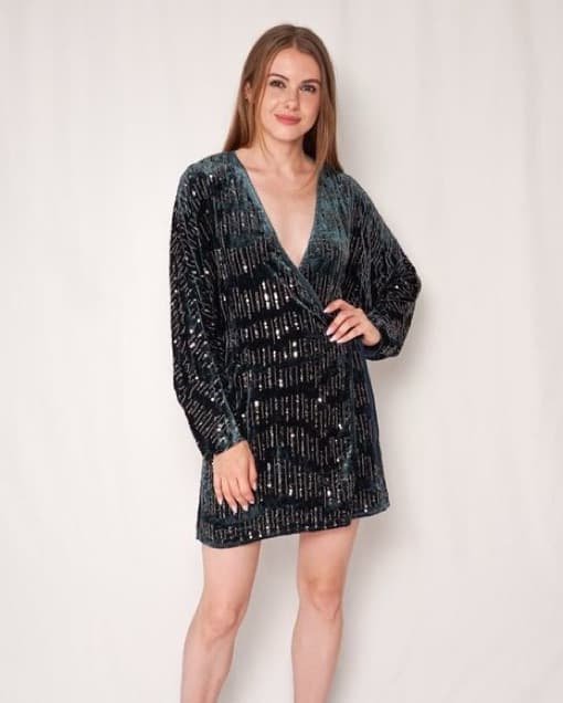 Zara Velvet Beaded Wrap Dress - Image 1