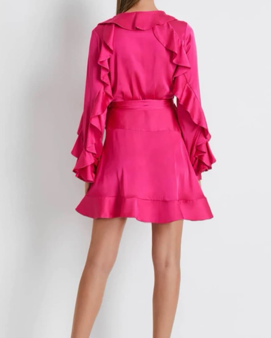  PATBO RUFFLED SATIN MINI WRAP DRESS - Image 4