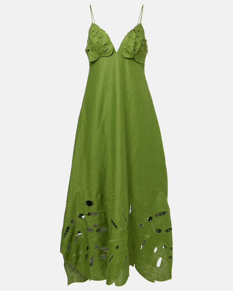 Farm Rio Green Monstera Embroidery Midi  - Image 3