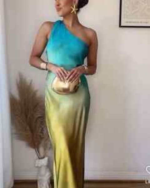 Asymmetrical Satin Ombre Tie-dye Dress - Image 3