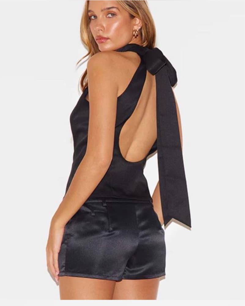 Black Halter Tie Top - Image 1