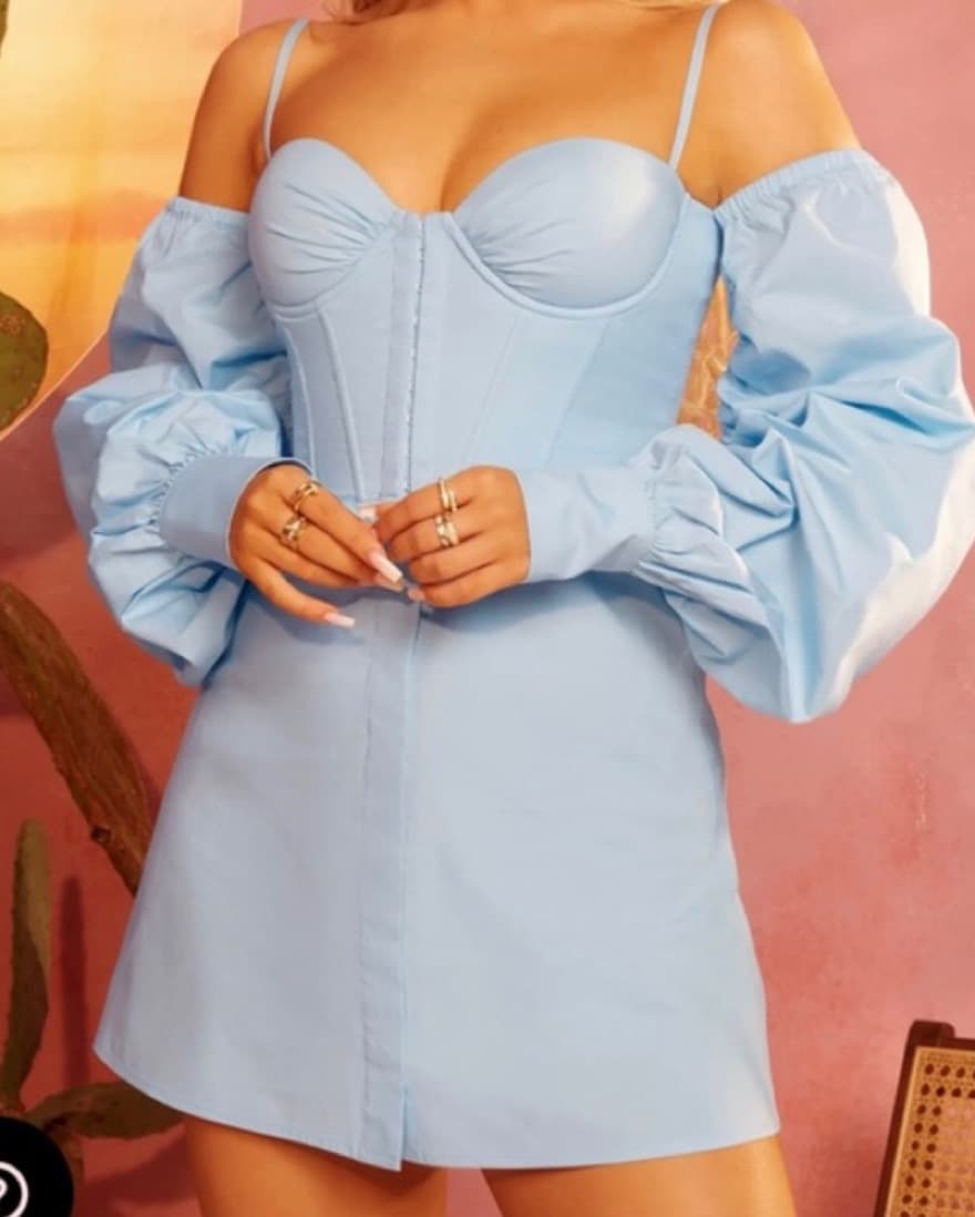 OhPolly Bardot Powder Blue Corset Dress - Image 1