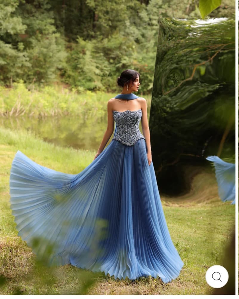 Captivating Pleated Gown in Elegant Teal - Image 1