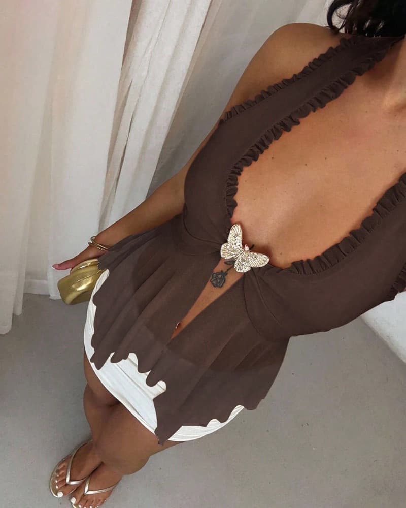 Brown ruffle halter top  - Image 1
