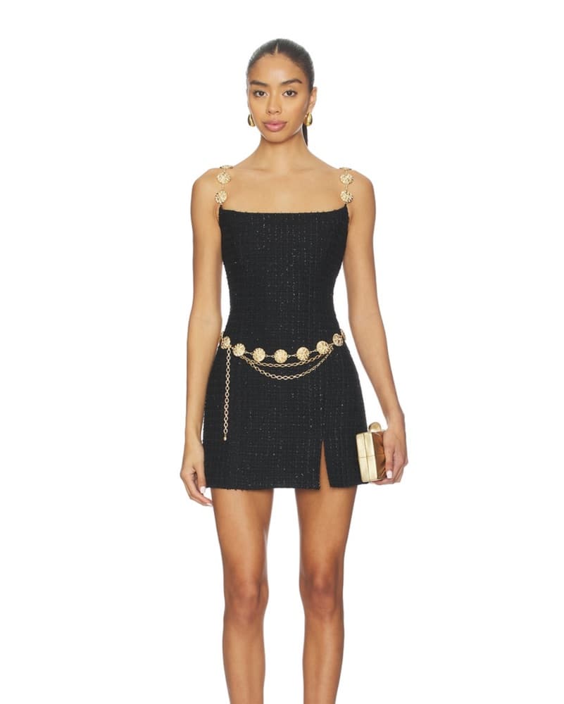 Luxurious Black Mini Dress With Belt  - Image 2