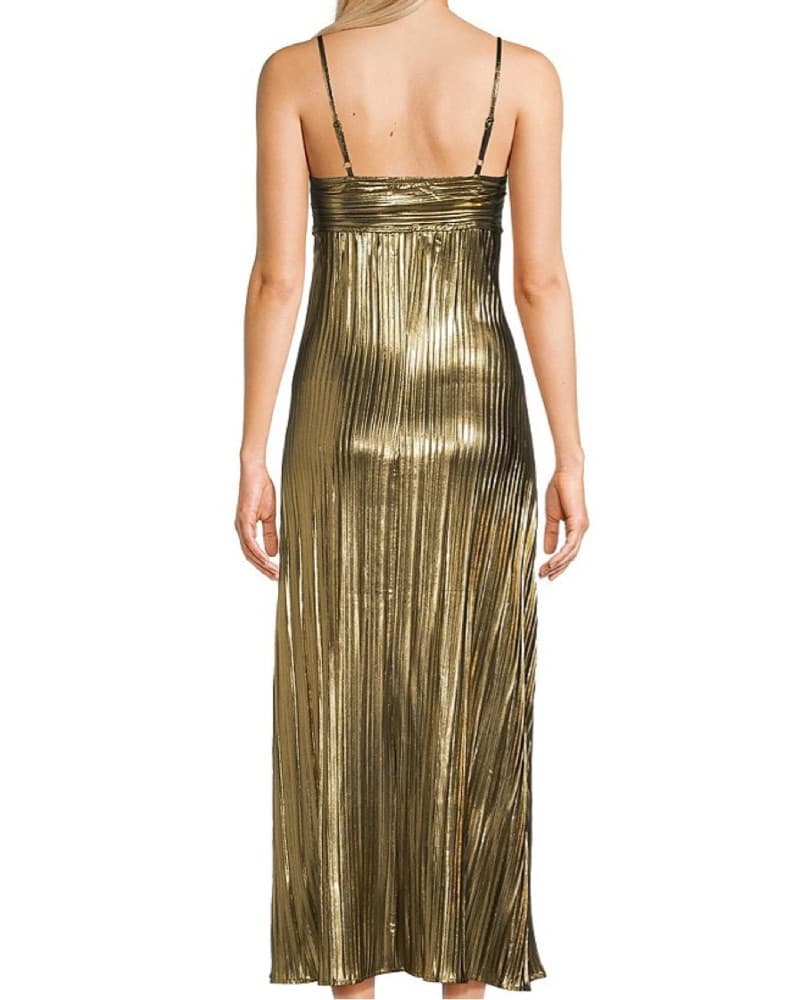 Gold Pleated Maxi Dress - Image 2