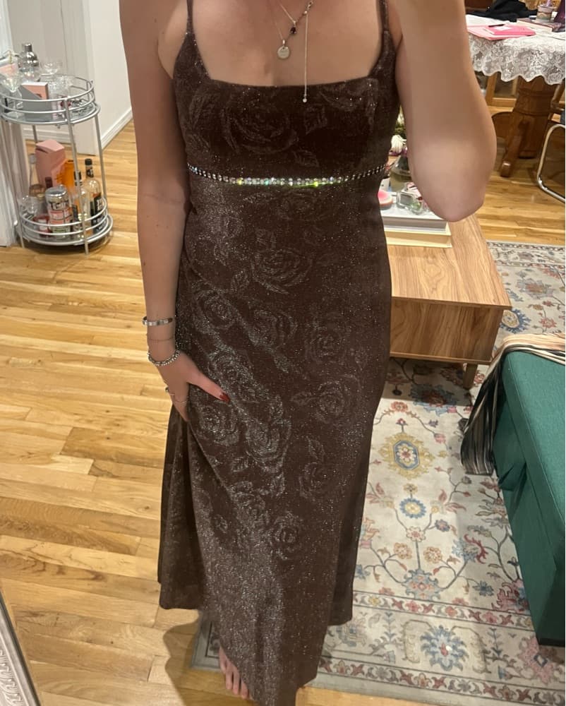 Brown Sequin Embellished Midi Dress - Image 2