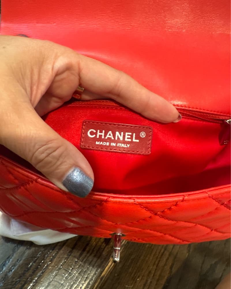 Authentic Chanel Red Lamskin Flap Bag  - Image 5