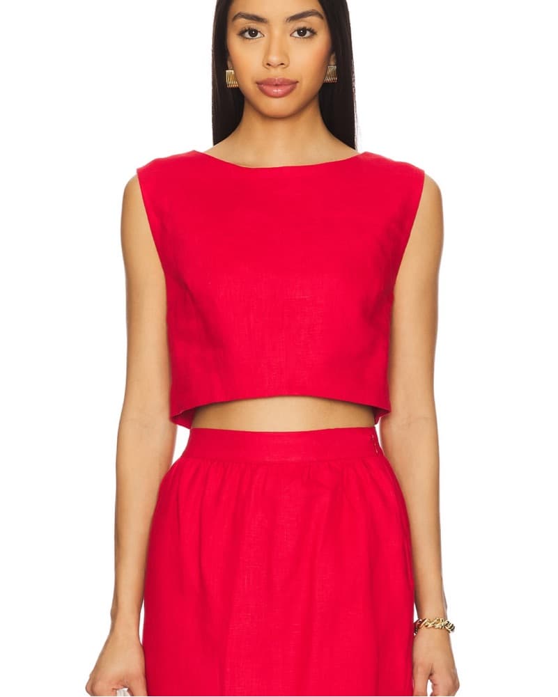Posse Red Linen Top + Skirt Set - Image 2