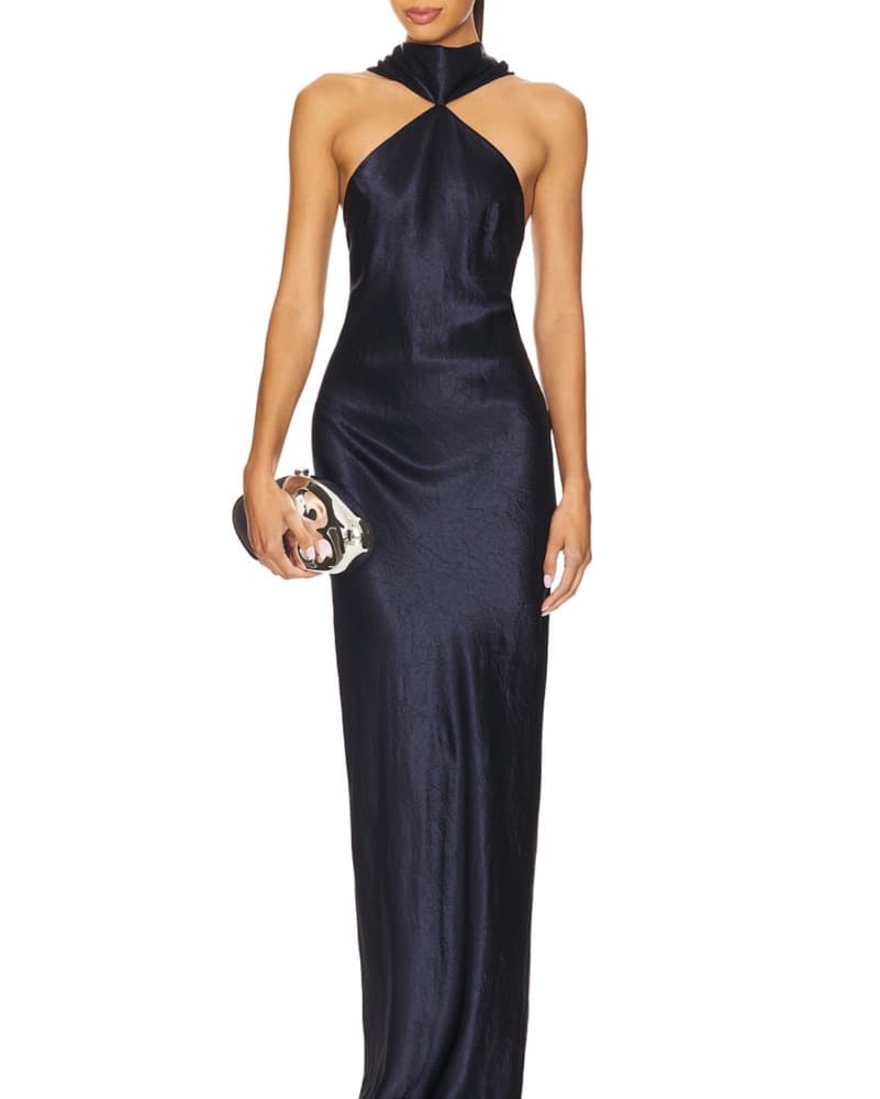 Amanda Uprichard Navy Blue Halter Gown - Image 1