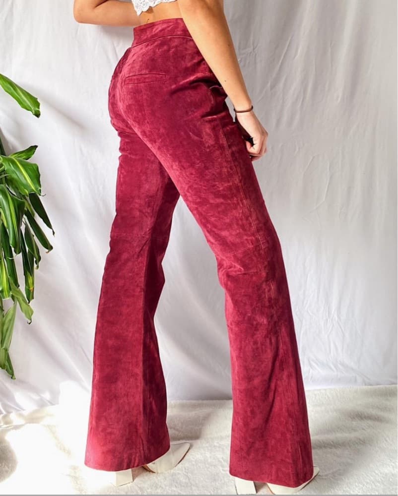 Anthropologie Burgundy Suede Flare Pants - Image 4
