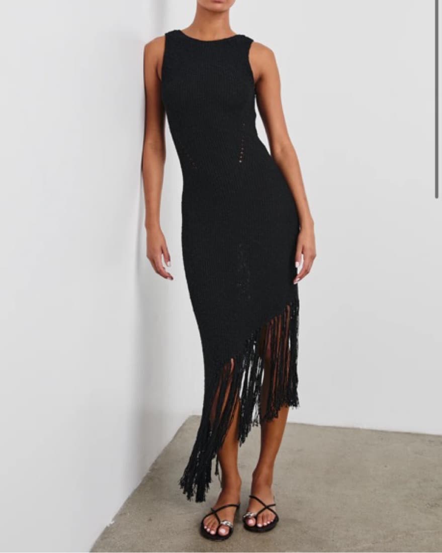 Rails Fringed Black Midi Dress - Image 1