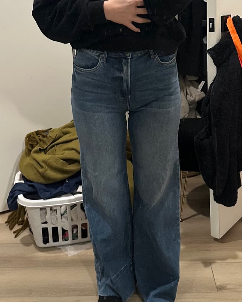 Medium Wash High Rise Raw Hem Jeans - Image 1