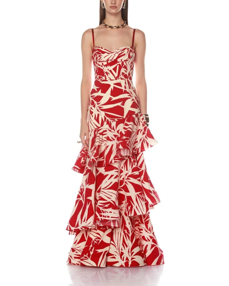 Bold Red Tropical Floral Maxi Dress - Image 1