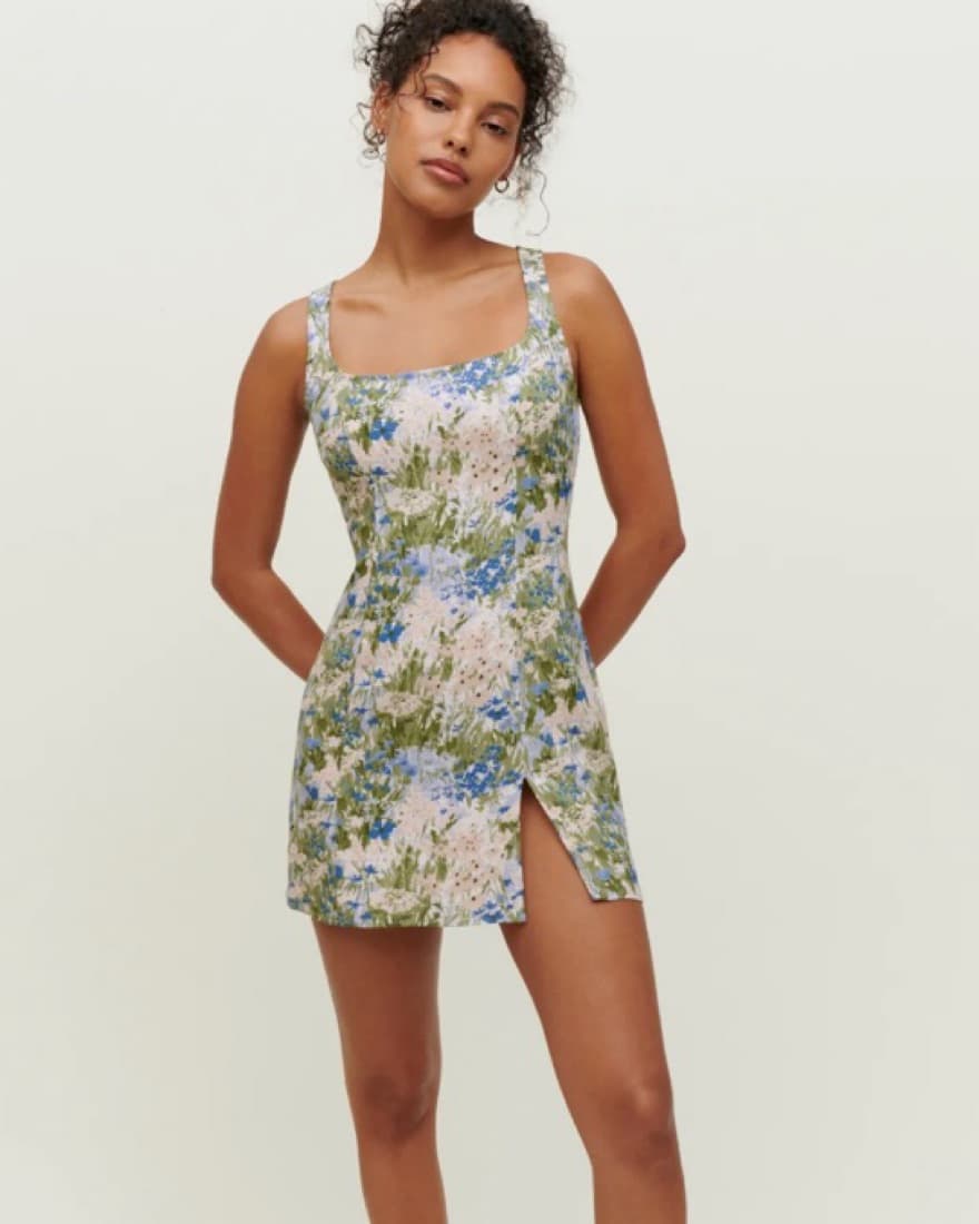 Floral Print Linen Mini Dress - Image 1