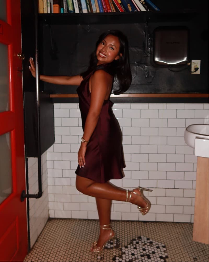 Burgundy Satin Halter Dress - Image 4