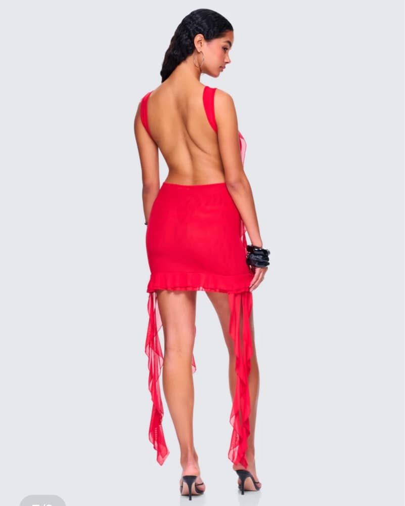 Finesse Red Ruffle Mini Dress - Image 2